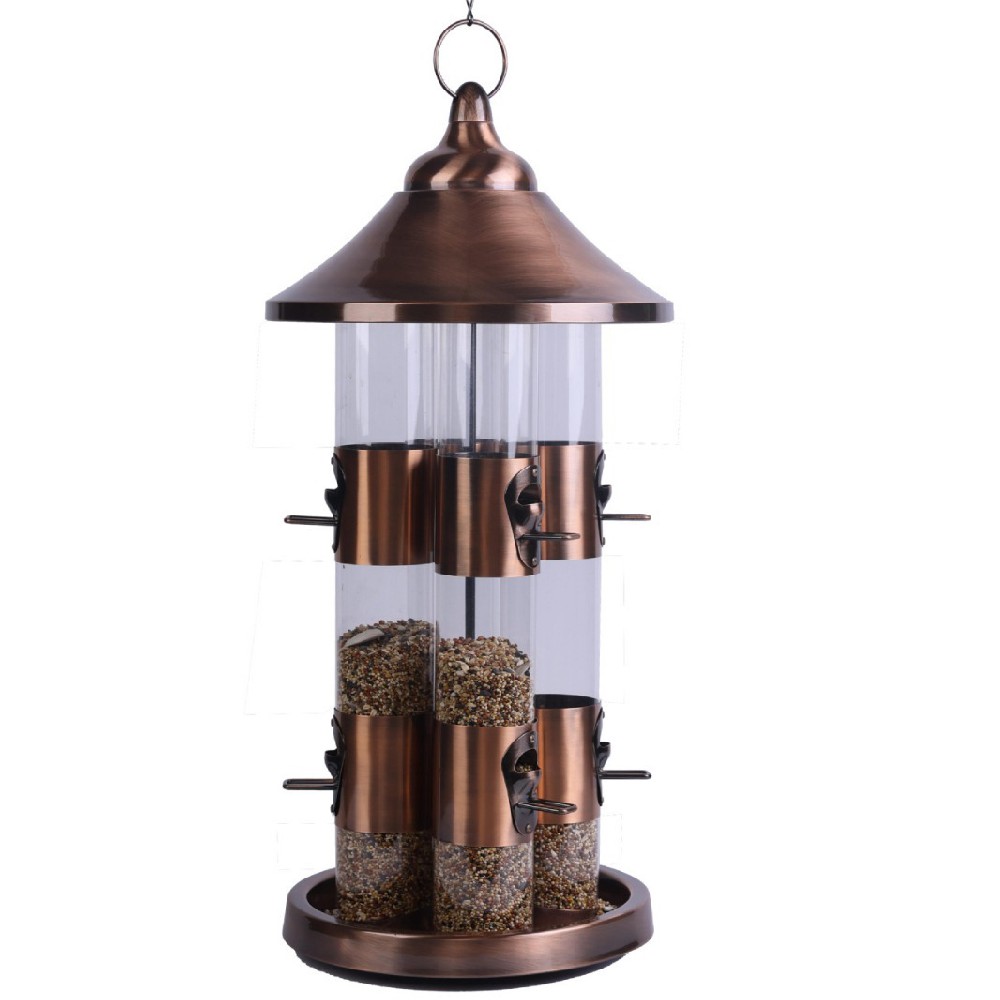 Metal Hanging Bird Feeder with Multiple Feeding Ports Premium Transparent Seed Feeder with Copper Ac